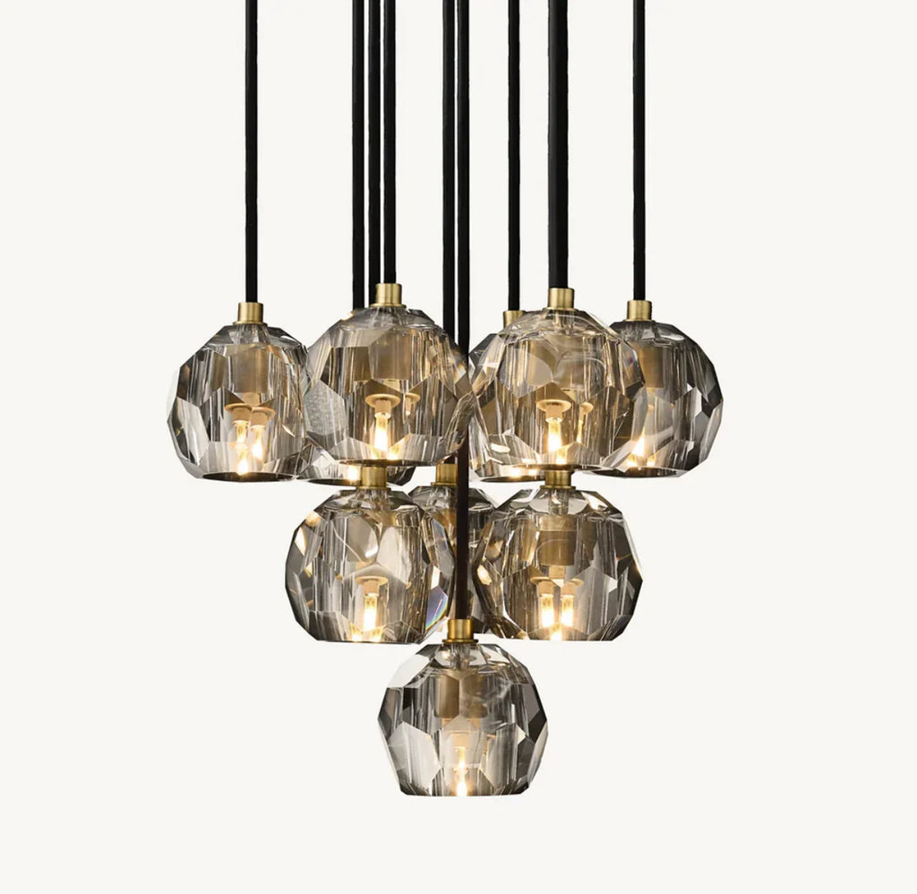 Modern Boule De Cristal Smoke Glass Ball Round Cluster Chandelier 14" Elegant Light