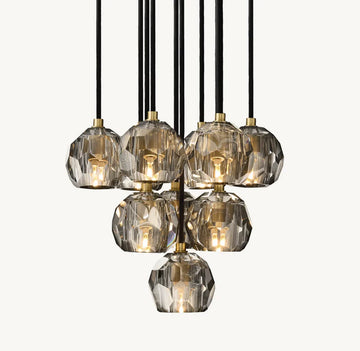 Modern Boule De Cristal Smoke Glass Ball Round Cluster Chandelier 14