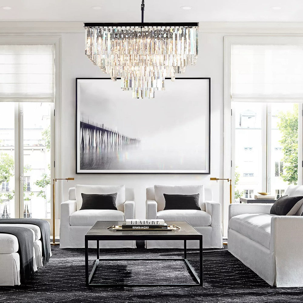 1920s Odeon Modern Crystal Square Chandelier Lighting Fixtures for Dining Table