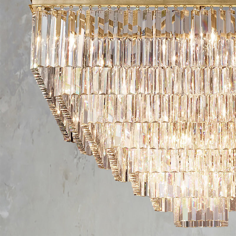 1920s Odeon Modern Multi-Tier Crystal Square Chandelier Lighting 47"