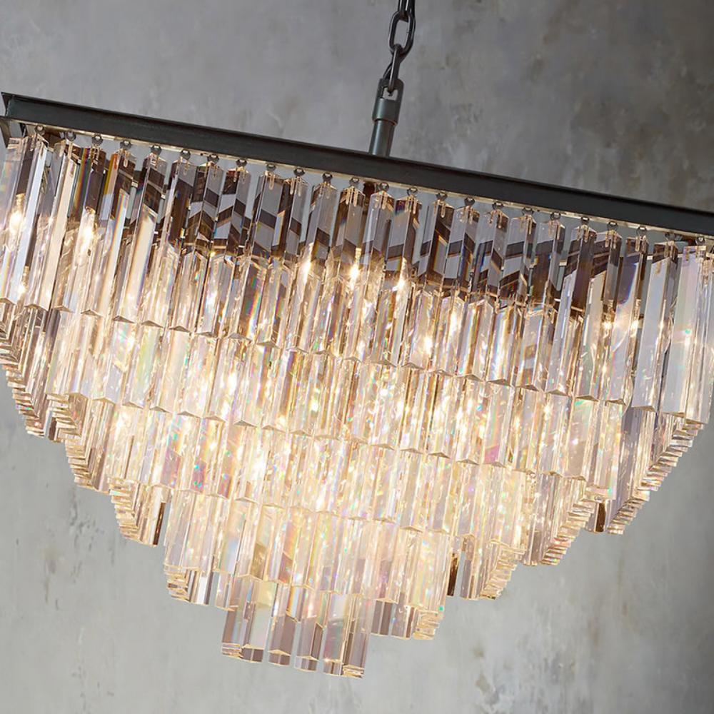 1920s Odeon Multi-Tier Luxury Crystal Square Chandelier Lighting 34"