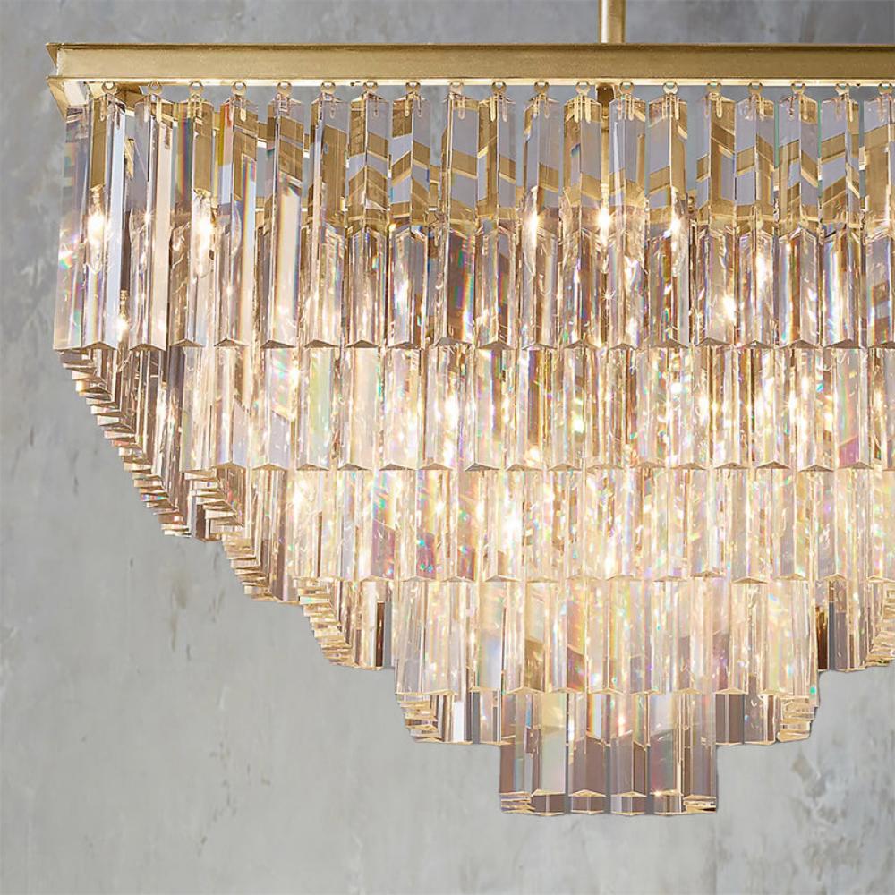 1920s Odeon Multi-Tier Luxury Crystal Square Chandelier Lighting 34"