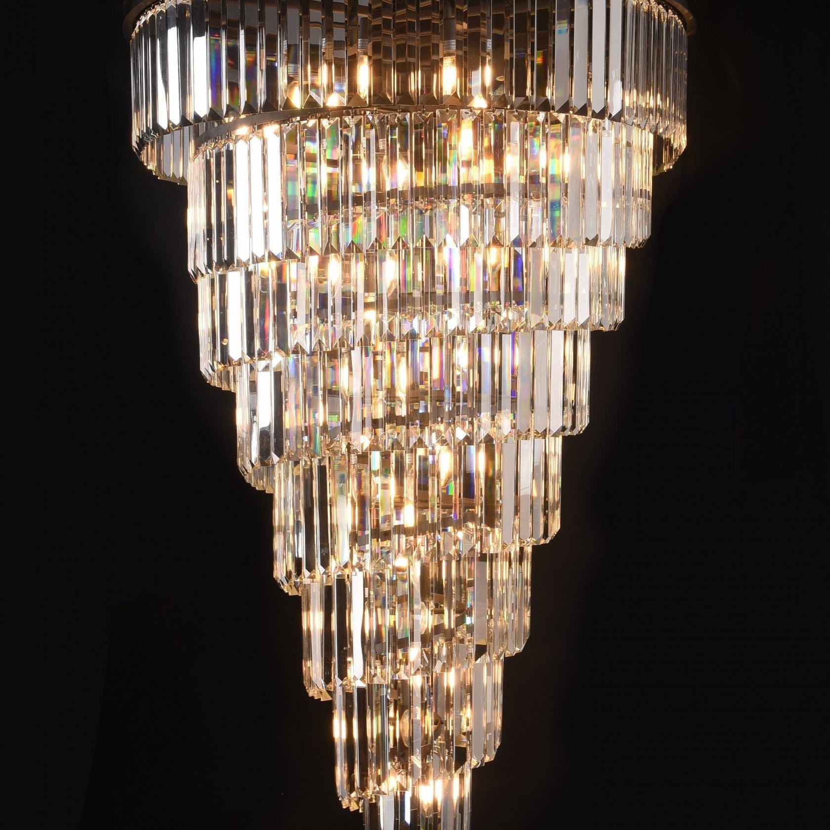 Luxury Odeon Spiral Layered Crystal Fringe Chandelier Artistic Lighting for Living Room