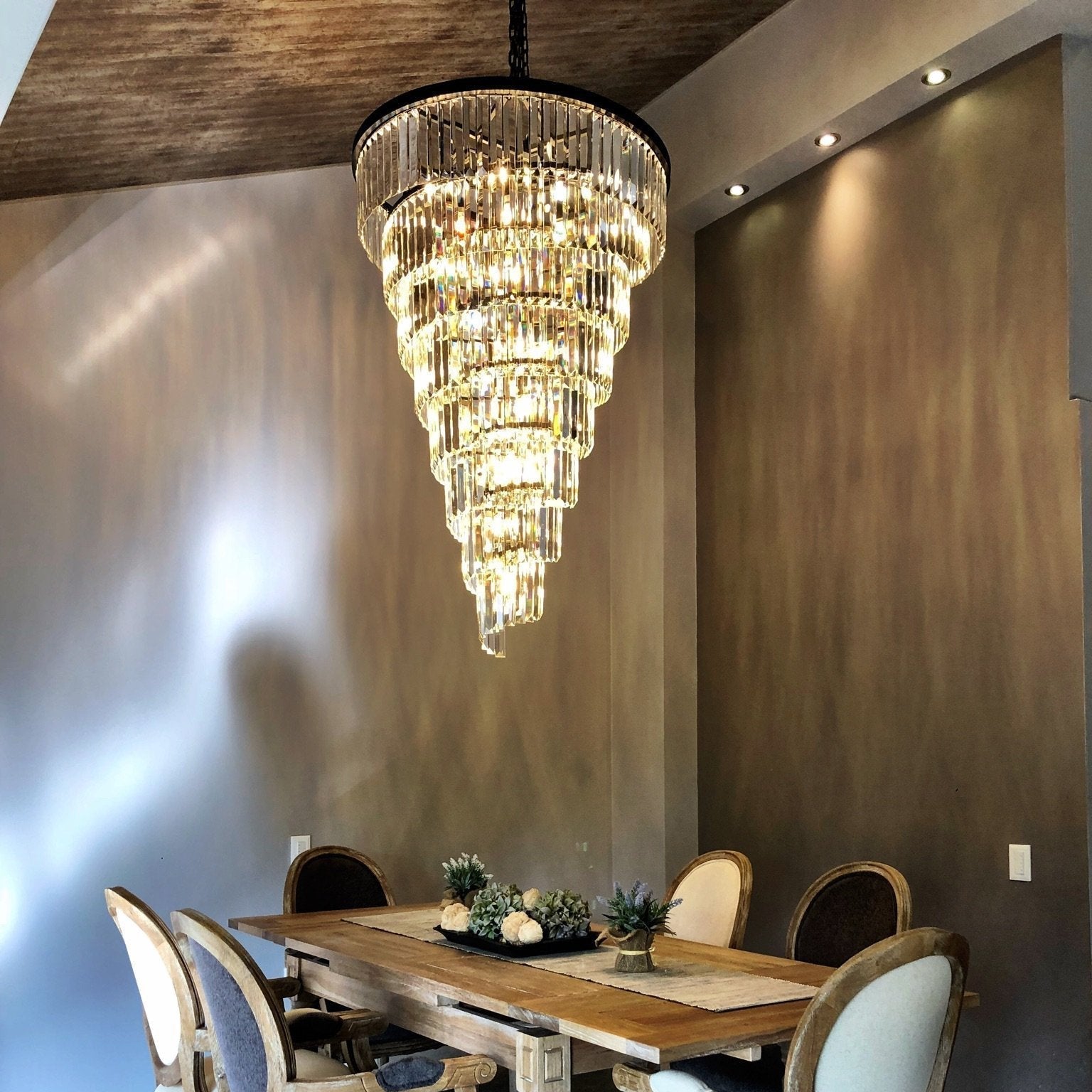 Luxury Odeon Spiral Layered Crystal Fringe Chandelier Artistic Lighting for Living Room