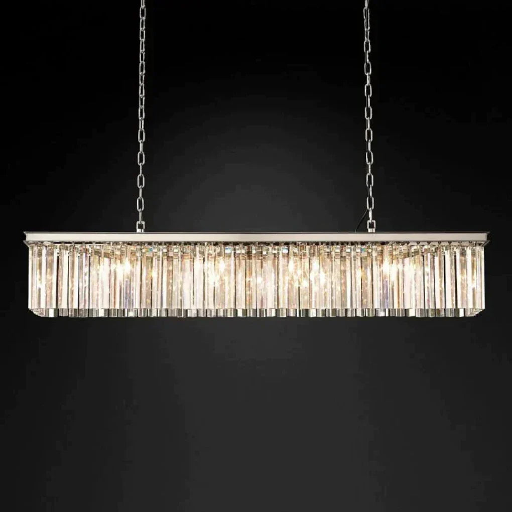 1920s Odeon Polished Nickel Crystal Island Linear Chandelier Modern Lighting 49" 59"
