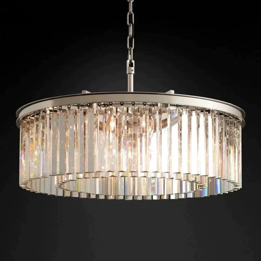 1920s Odeon Luxury Crystal Round Chandelier Lighting Polished Nickel 32"/43" for Living Room