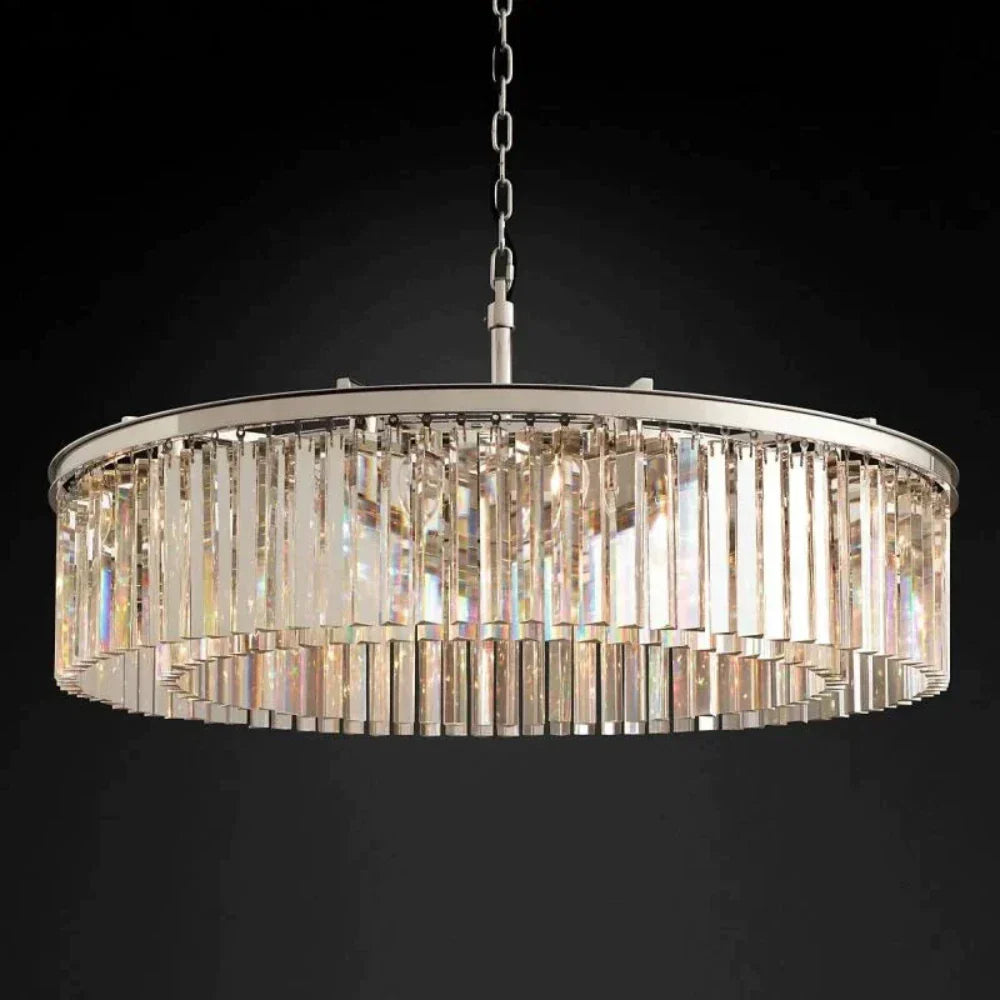 1920s Odeon Luxury Crystal Round Chandelier Lighting Polished Nickel 32"/43" for Living Room