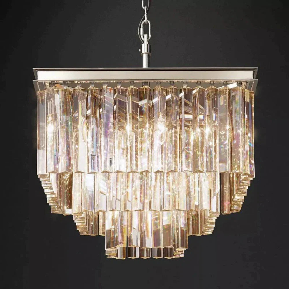 1920s Odeon Modern Crystal Square Chandelier Lighting Fixtures for Dining Table