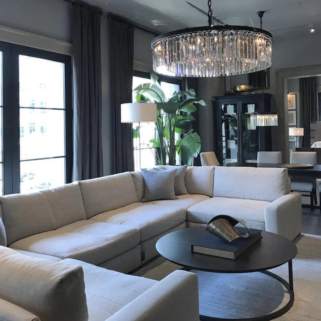 1920s Odeon Elegant Crystal Round Chandelier Lighting for Living Room
