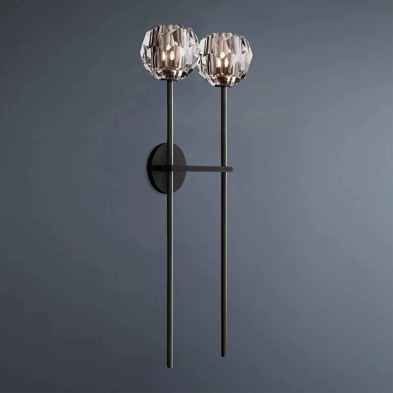 Boule De Crystal Ball Clear/Smoke Glass Grand Double-Head Wall Sconce Living Room Light