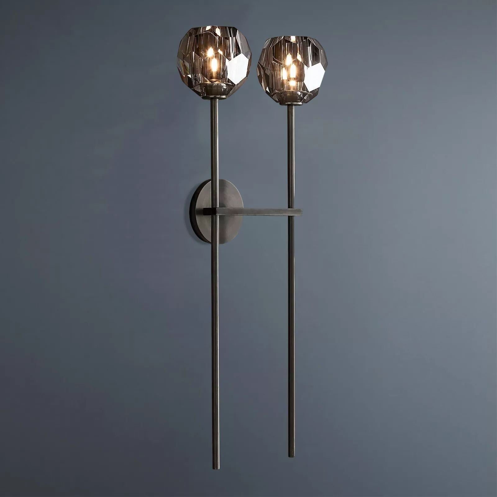 Boule De Crystal Ball Clear/Smoke Glass Grand Double-Head Wall Sconce Living Room Light