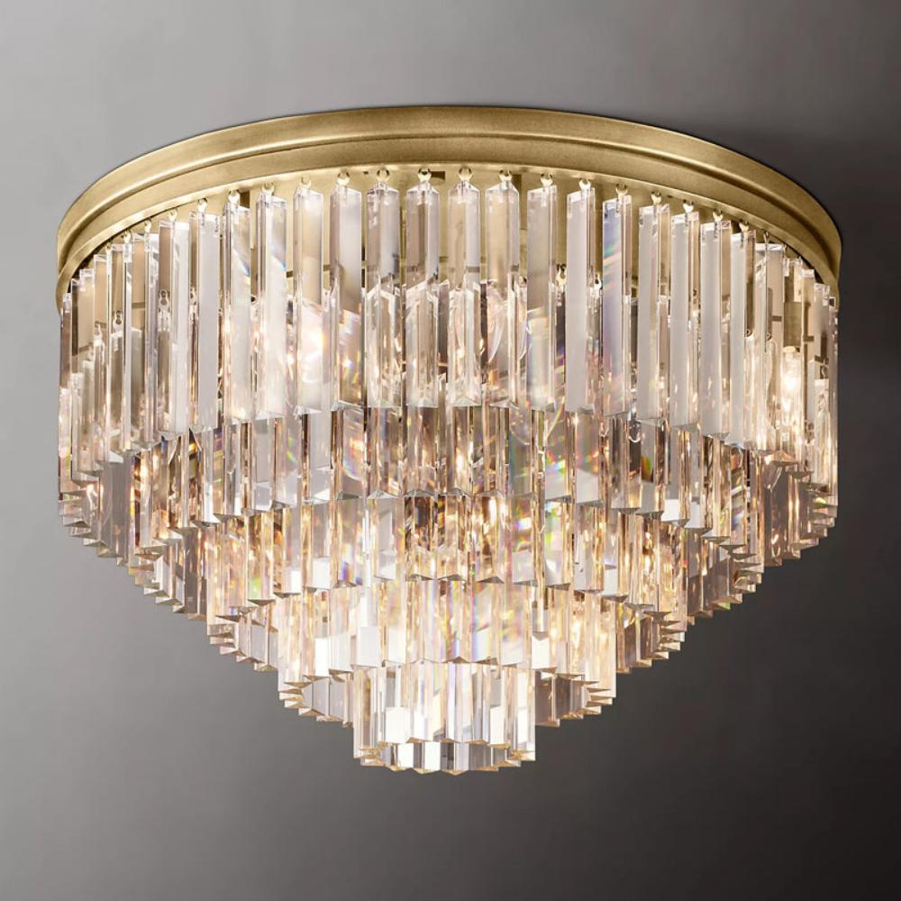1920s Odeon Modern K9 Crystal Flush Mount Round Chandelier Ceiling Light LED for Living Room