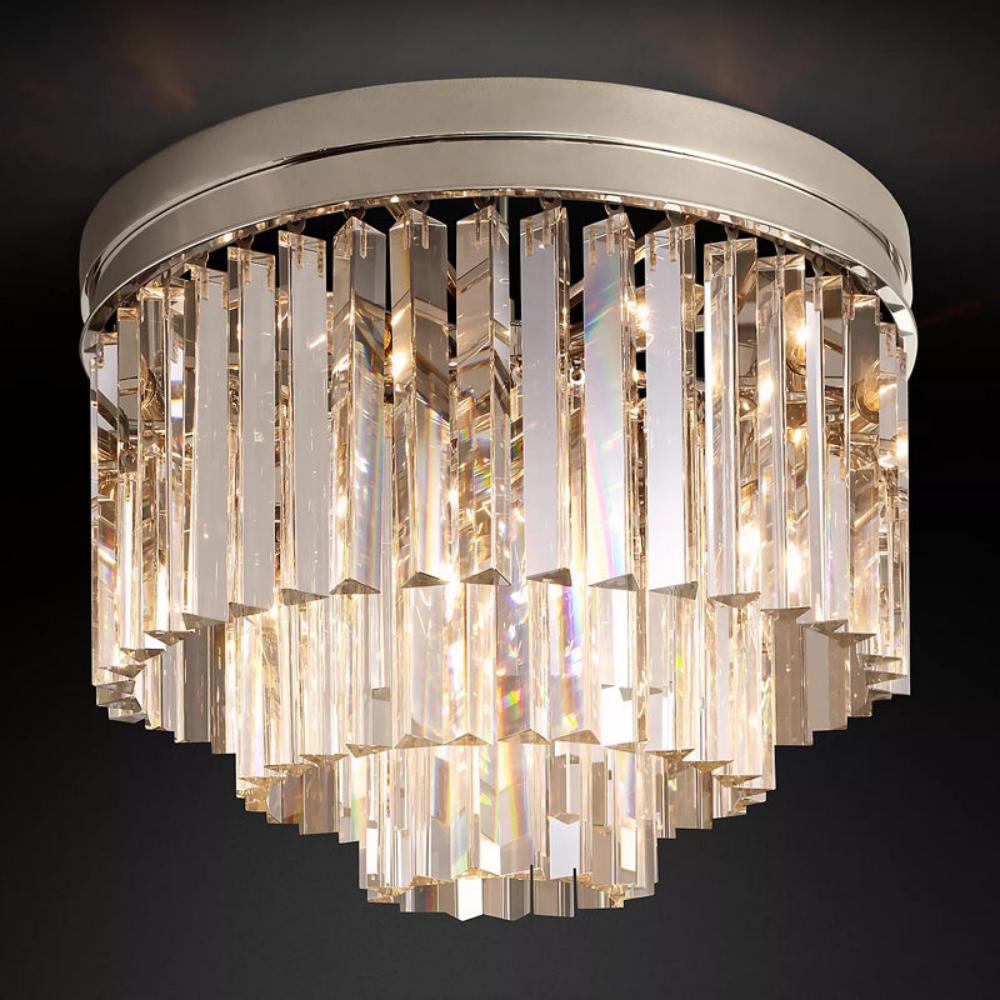 1920s Odeon Modern K9 Crystal Flush Mount Round Chandelier Ceiling Light LED for Living Room