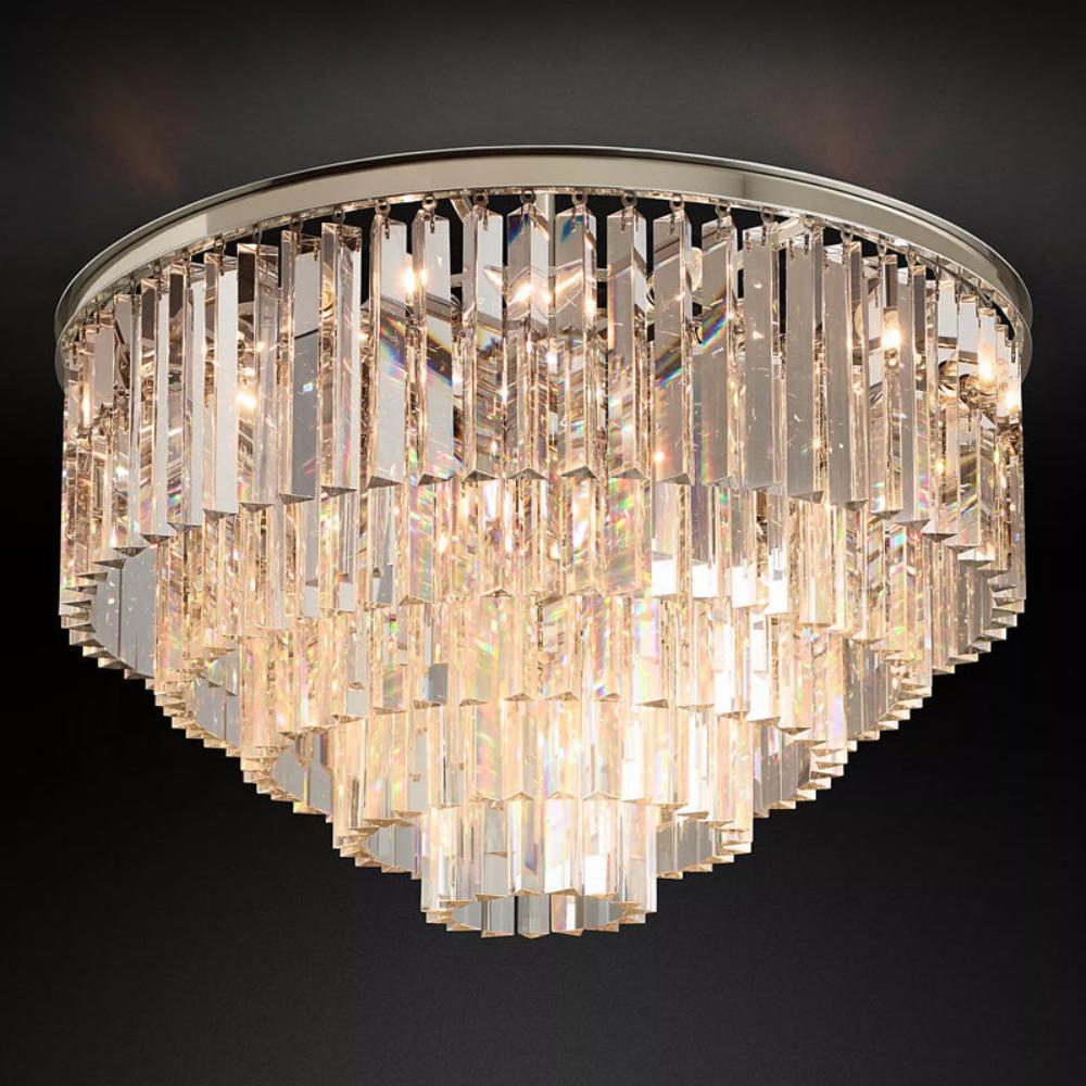 1920s Odeon Modern K9 Crystal Flush Mount Round Chandelier Ceiling Light LED for Living Room