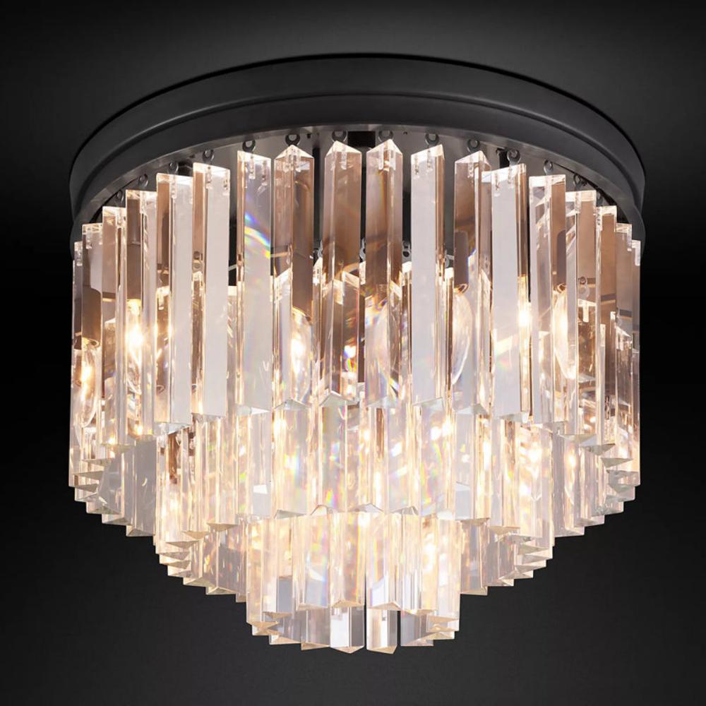 1920s Odeon Modern K9 Crystal Flush Mount Round Chandelier Ceiling Light LED for Living Room