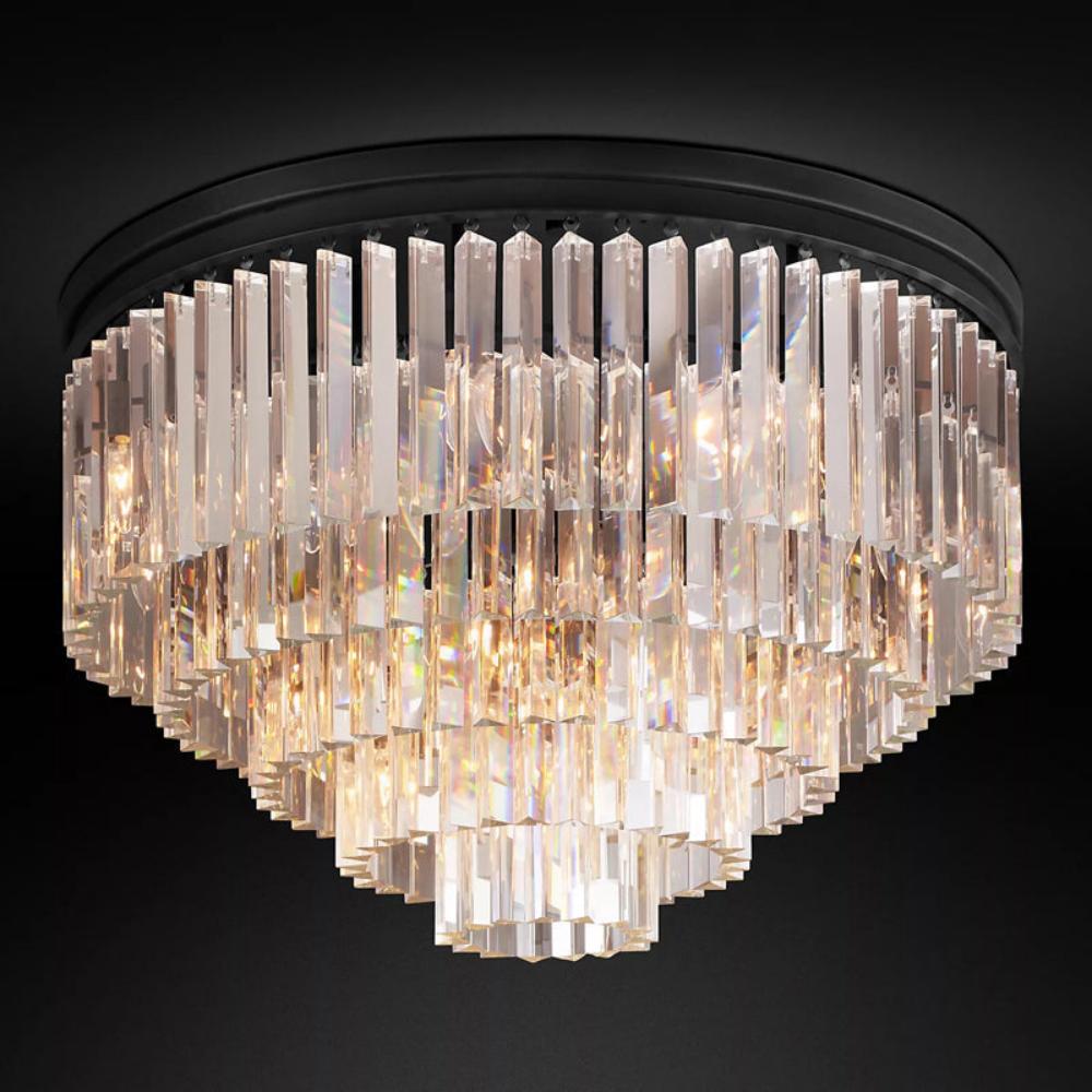1920s Odeon Modern K9 Crystal Flush Mount Round Chandelier Ceiling Light LED for Living Room