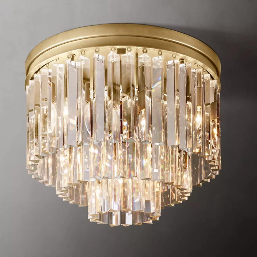 1920s Odeon Modern K9 Crystal Flush Mount Round Chandelier Ceiling Light LED for Living Room
