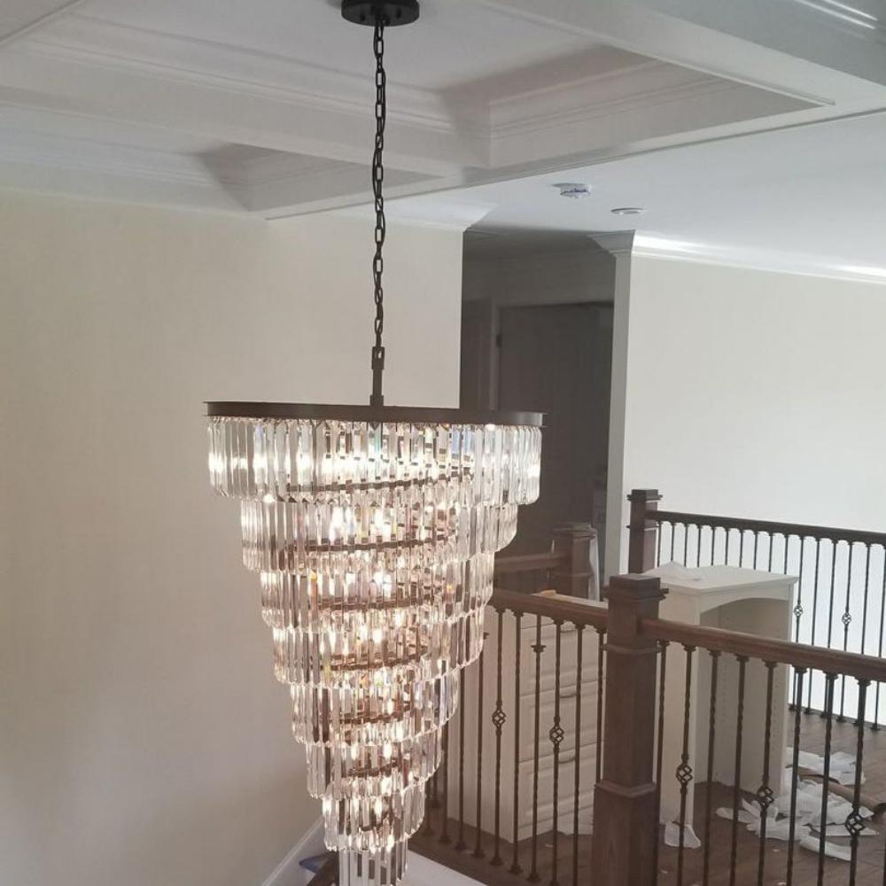 Luxury Odeon Spiral Layered Crystal Fringe Chandelier Artistic Lighting for Living Room
