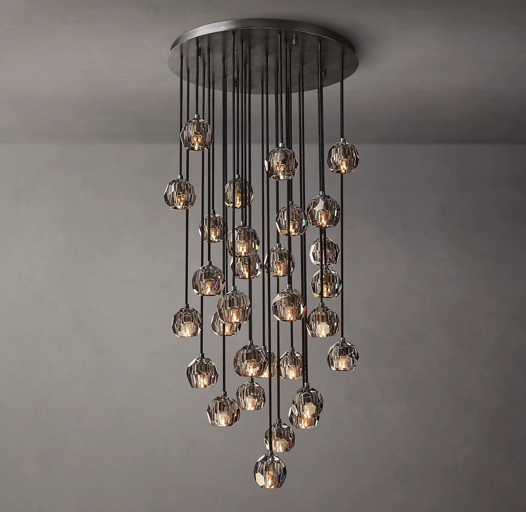 Luxury Boule De Cristal Smoke Glass Ball Round Cluster Chandelier Lighting 30"