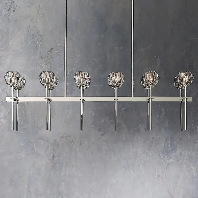 Boule De Crystal Ball Glass Linear Chandelier 60" Rod Contemporary Lighting Fixture