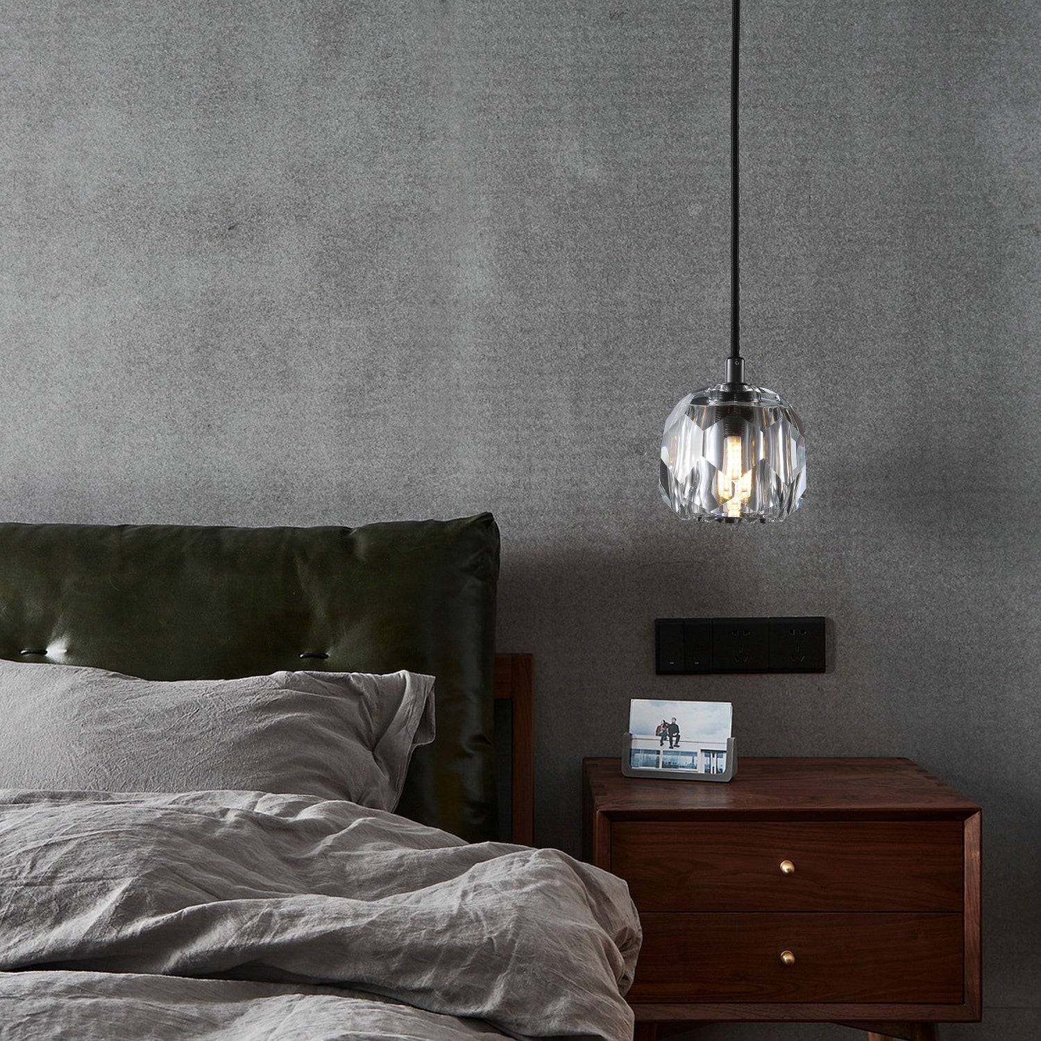 Boule De Clear/Smoke Glass Cord Pendant Light Modern Decorative Fixture