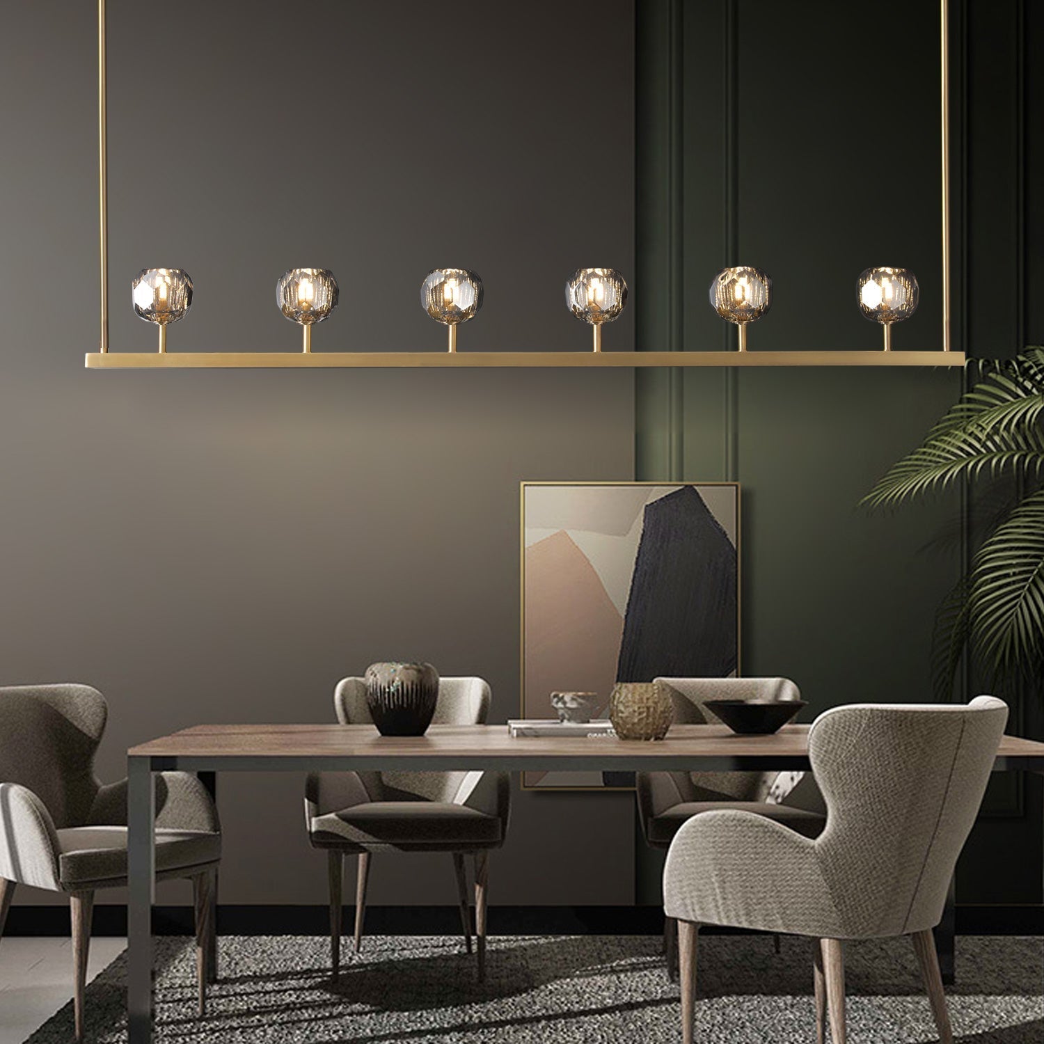 Boule De Cristal Smoke Glass Minimalist Linear Chandelier Contemporary Lighting 60"