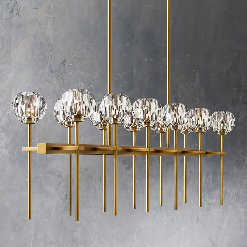 Boule De Crystal Ball Glass Linear Chandelier 60" Rod Contemporary Lighting Fixture