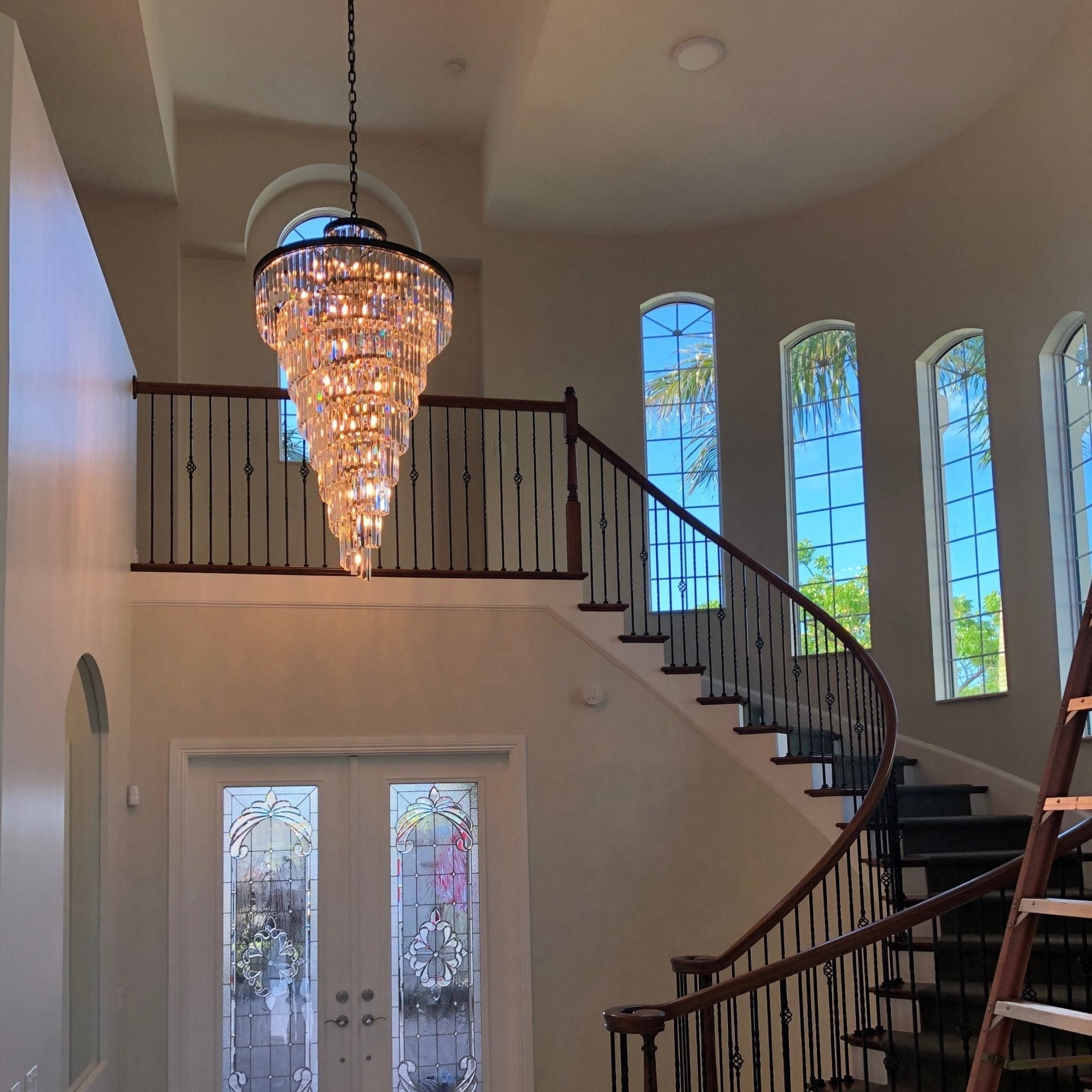 Luxury Odeon Spiral Layered Crystal Fringe Chandelier Artistic Lighting for Living Room