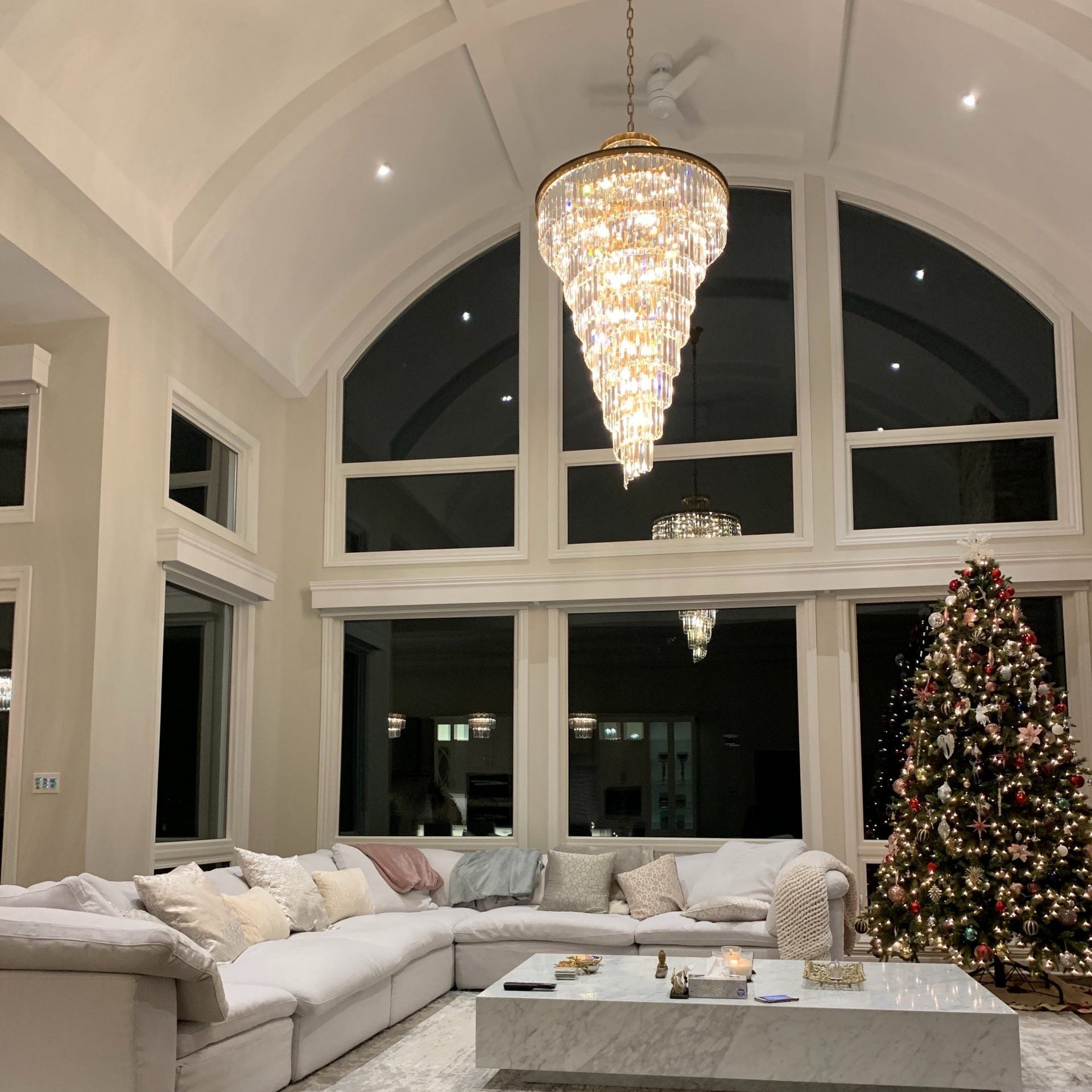 Luxury Odeon Spiral Layered Crystal Fringe Chandelier Artistic Lighting for Living Room