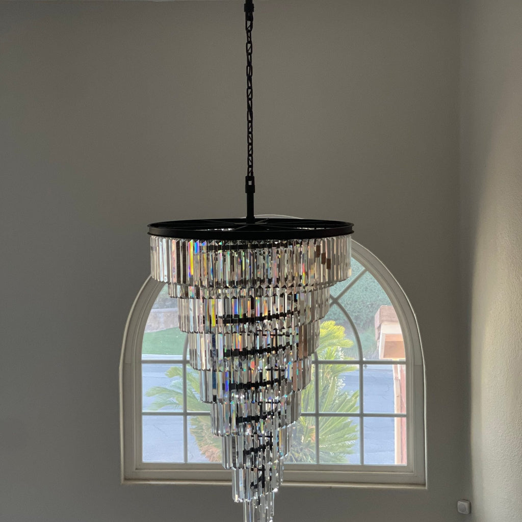 Luxury Odeon Spiral Layered Crystal Fringe Chandelier Artistic Lighting for Living Room