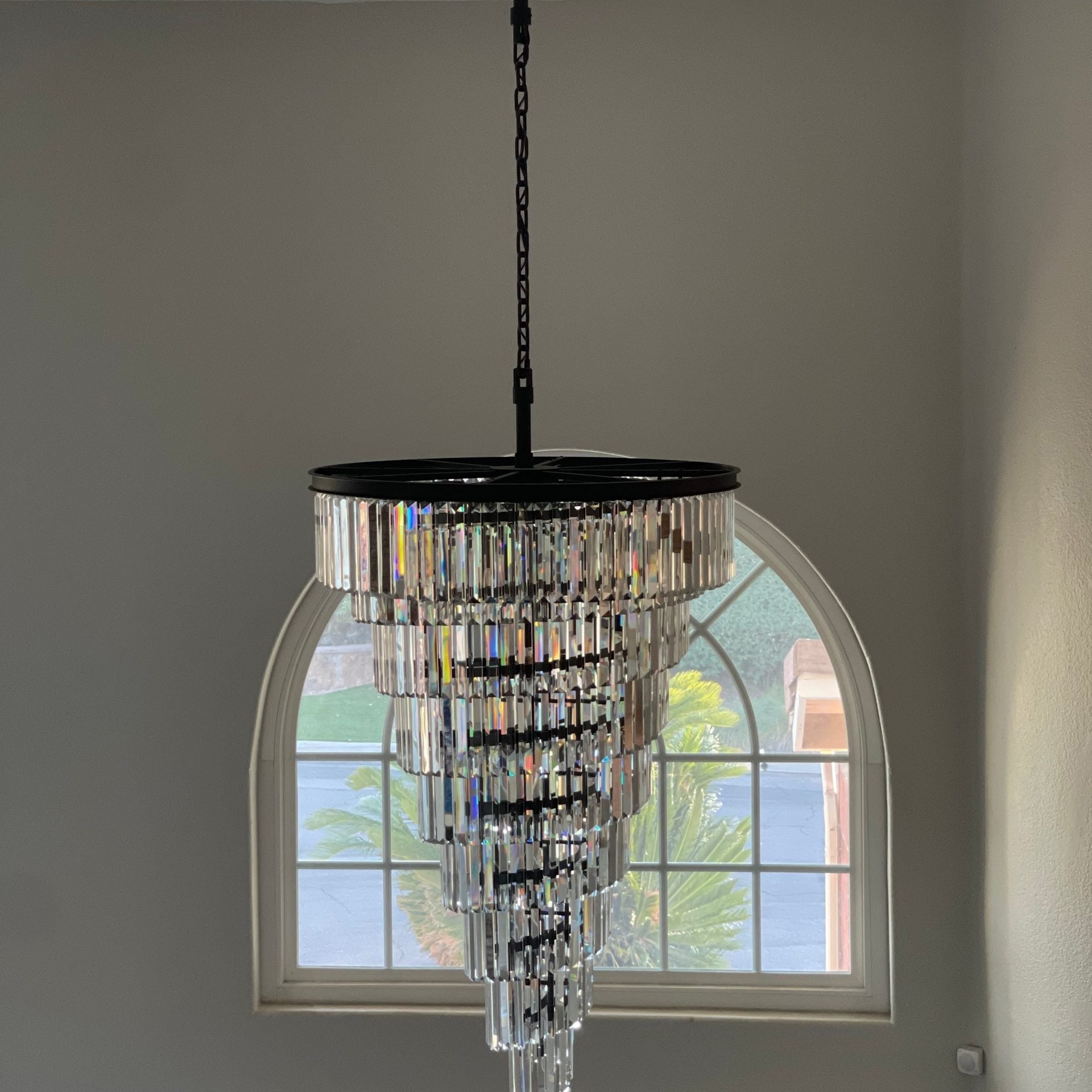 Luxury Odeon Spiral Layered Crystal Fringe Chandelier Artistic Lighting for Living Room