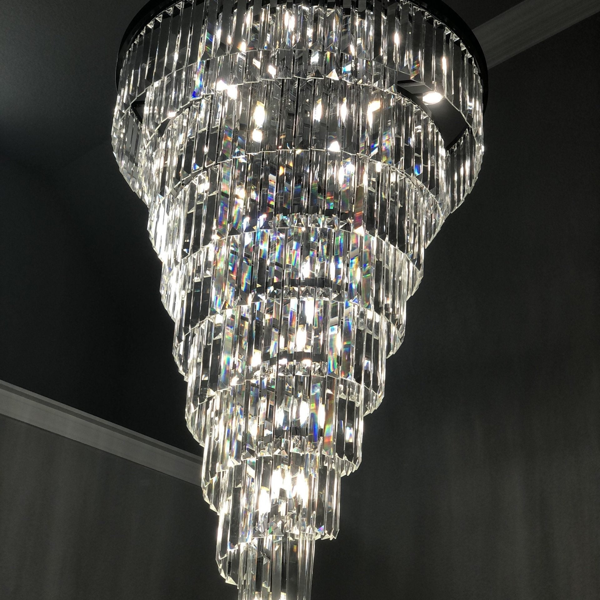 Luxury Odeon Spiral Layered Crystal Fringe Chandelier Artistic Lighting for Living Room