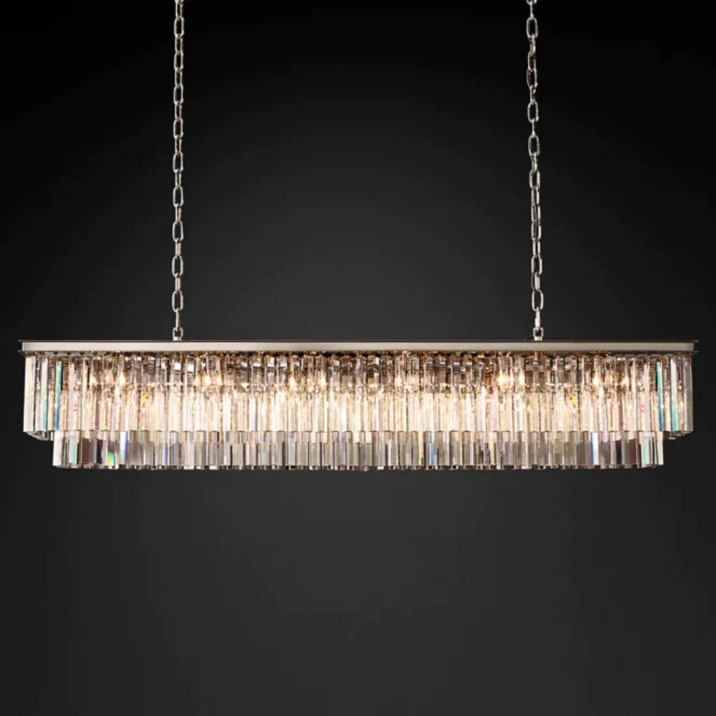 1920s Odeon Two-Tier Luxury Crystal Linear Chandelier Lighting for Dining Room