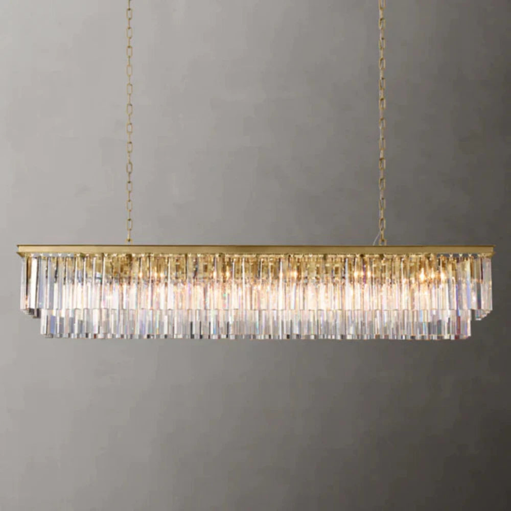 1920s Odeon Two-Tier Luxury Crystal Linear Chandelier Lighting for Dining Room