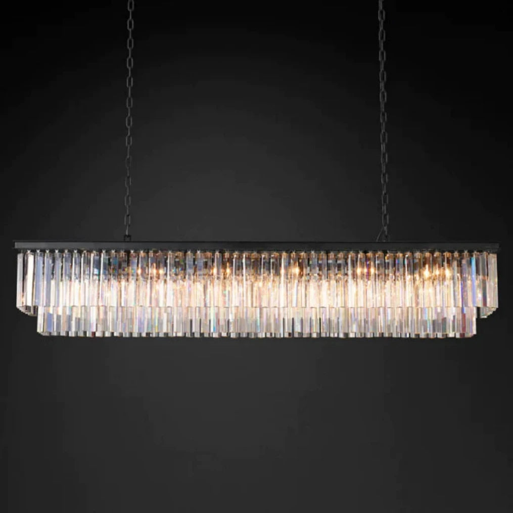 1920s Odeon Two-Tier Luxury Crystal Linear Chandelier Lighting for Dining Room