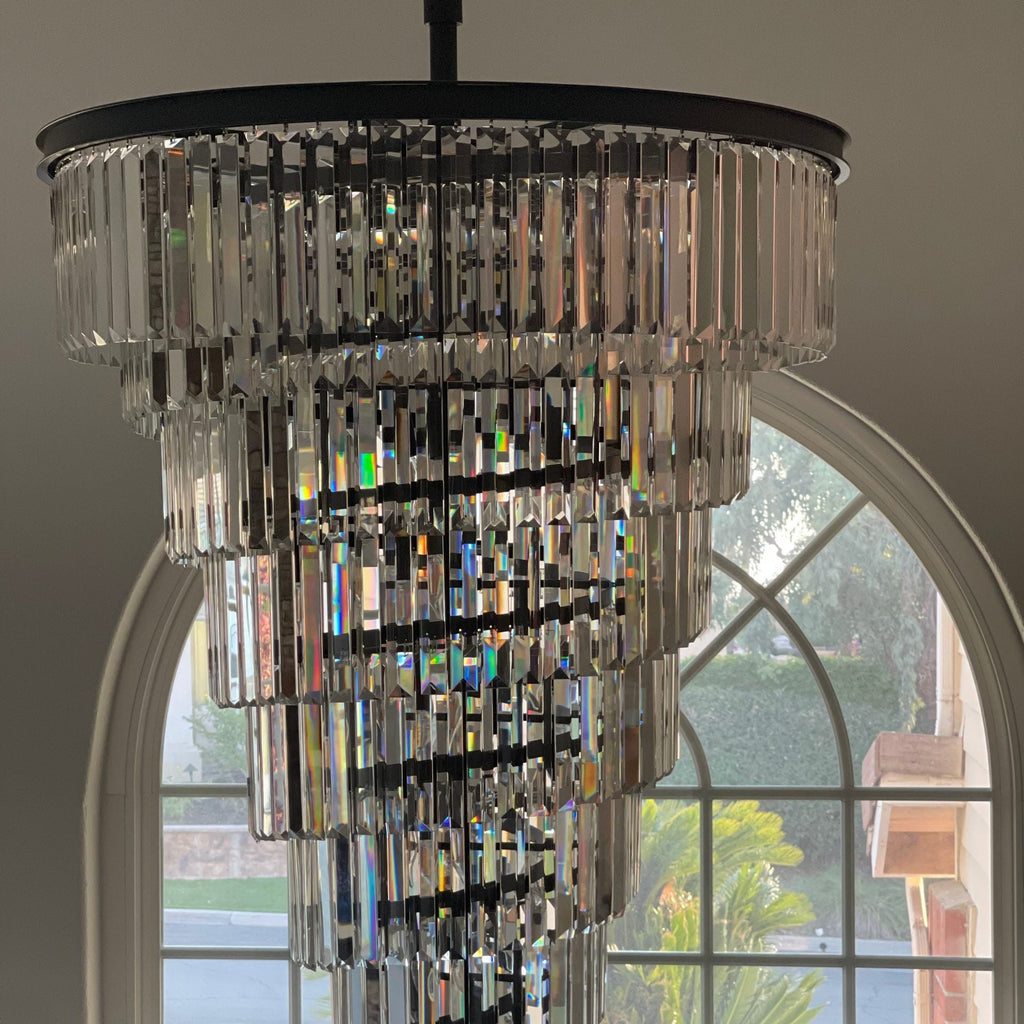 Luxury Odeon Spiral Layered Crystal Fringe Chandelier Artistic Lighting for Living Room