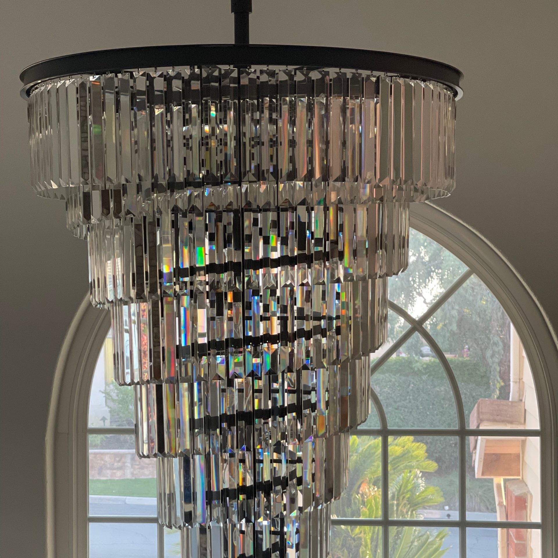 Luxury Odeon Spiral Layered Crystal Fringe Chandelier Artistic Lighting for Living Room