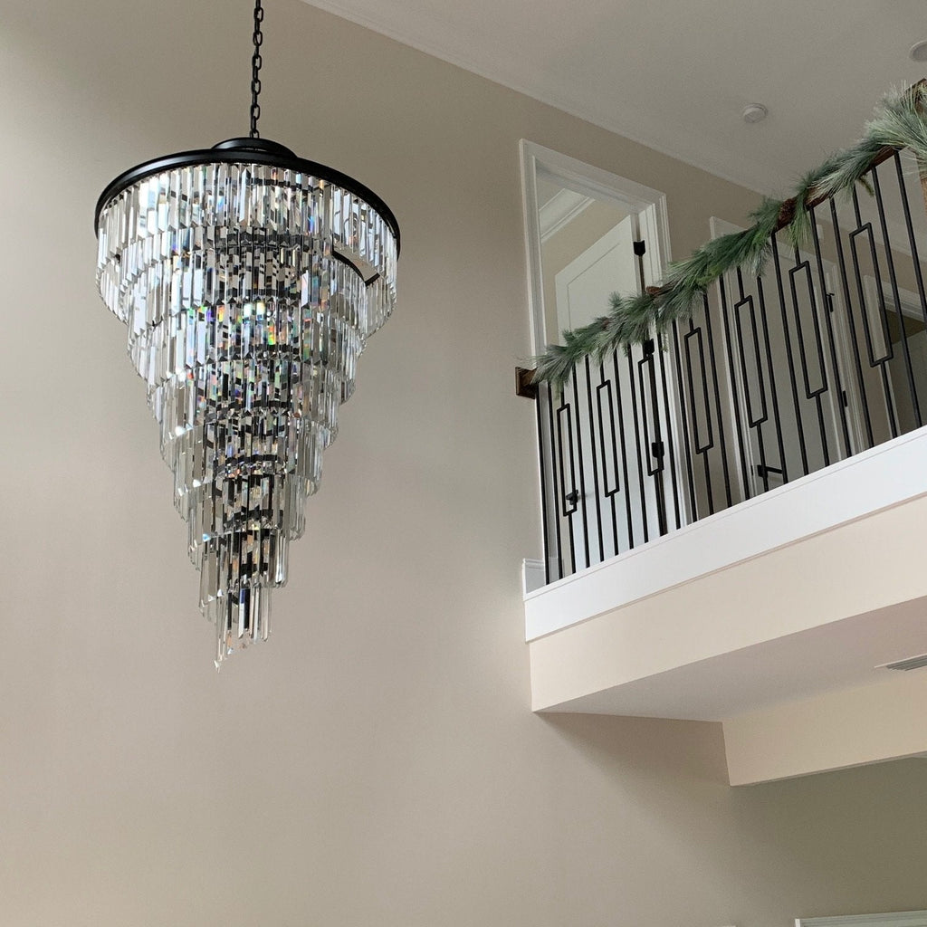 Luxury Odeon Spiral Layered Crystal Fringe Chandelier Artistic Lighting for Living Room