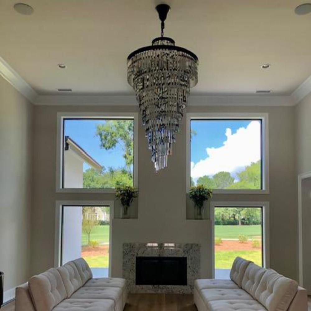 Luxury Odeon Spiral Layered Crystal Fringe Chandelier Artistic Lighting for Living Room