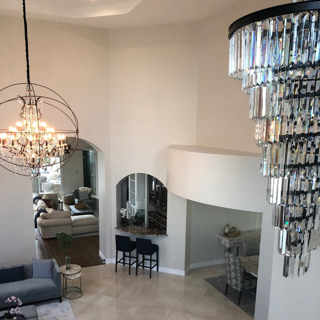 Luxury Odeon Spiral Layered Crystal Fringe Chandelier Artistic Lighting for Living Room