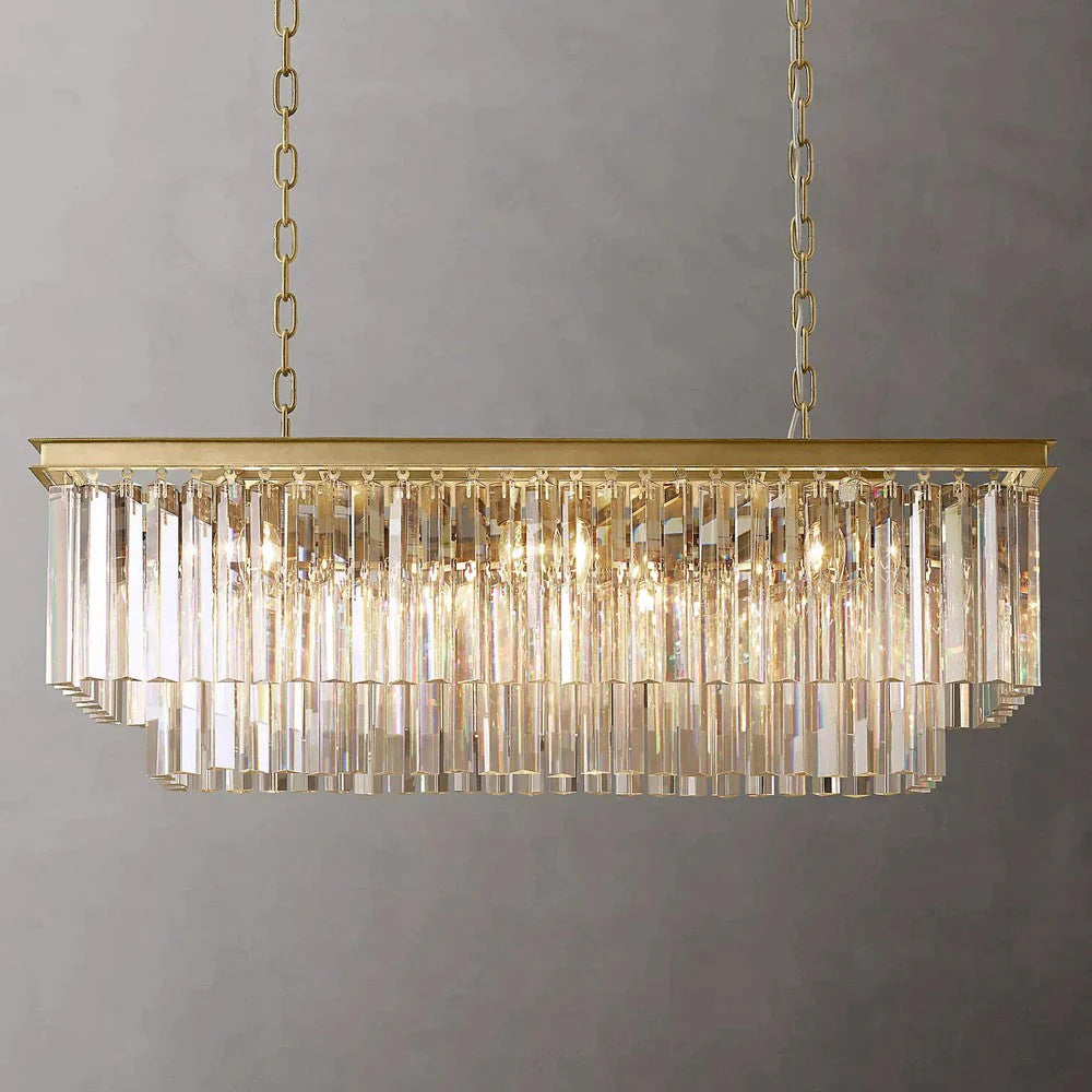 1920s Odeon Two-Tier Luxury Crystal Linear Chandelier Lighting for Dining Room