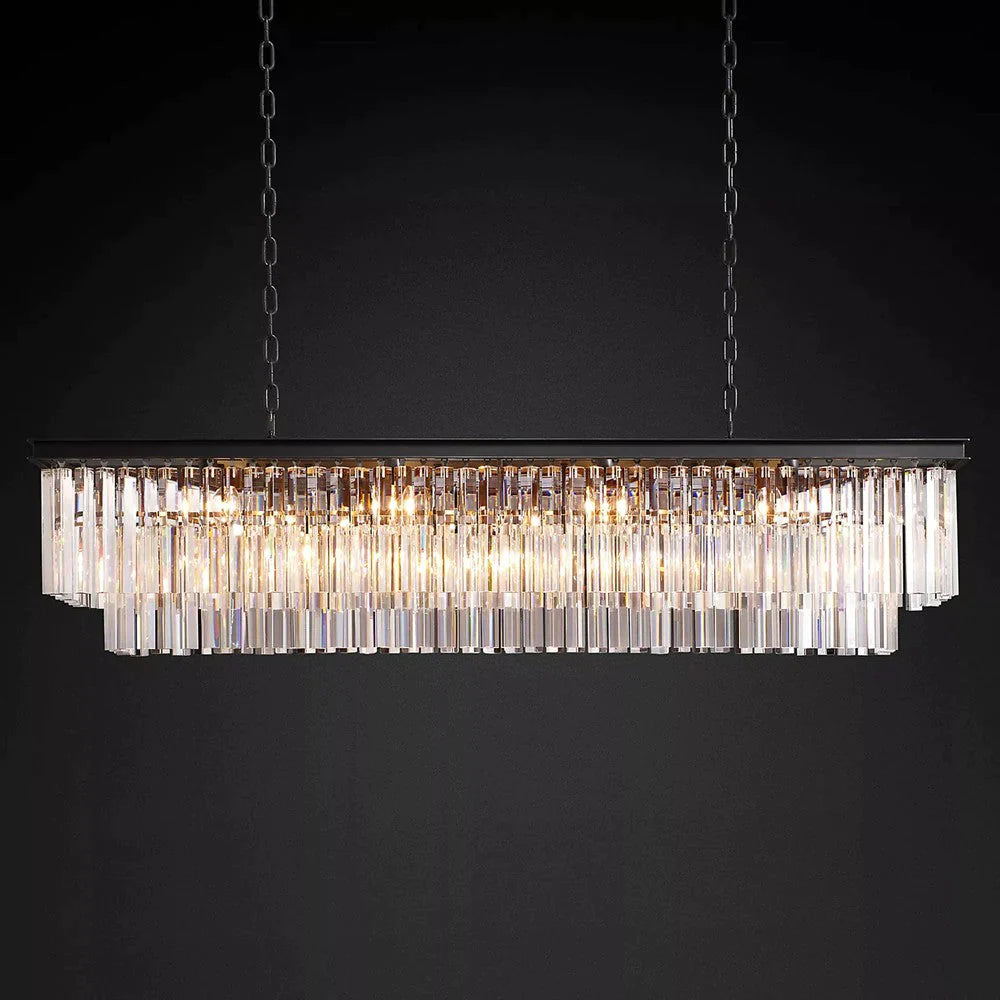 1920s Odeon Two-Tier Luxury Crystal Linear Chandelier Lighting for Dining Room