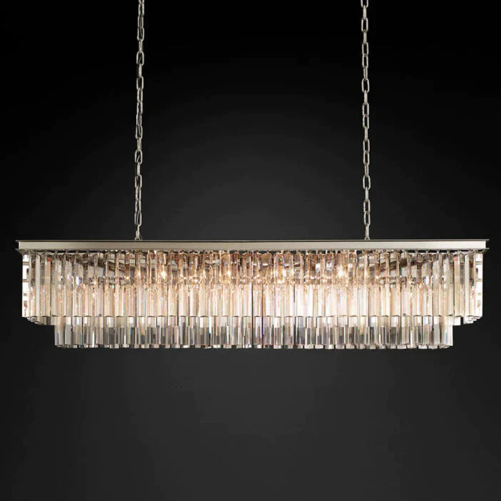 1920s Odeon Two-Tier Luxury Crystal Linear Chandelier Lighting for Dining Room