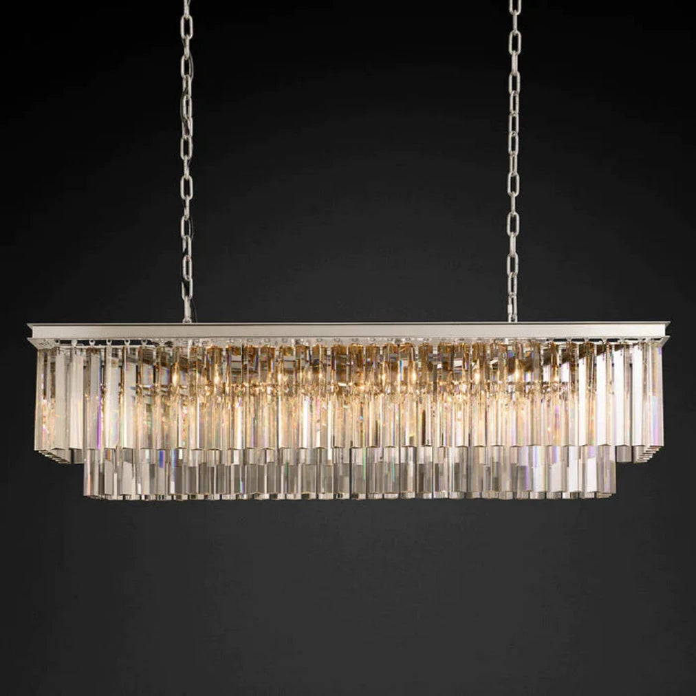 1920s Odeon Two-Tier Luxury Crystal Linear Chandelier Lighting for Dining Room