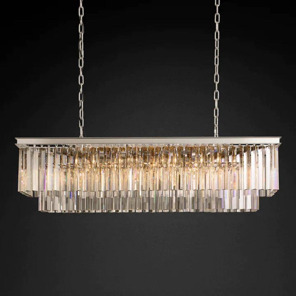 1920s Odeon Two-Tier Luxury Crystal Linear Chandelier Lighting for Dining Room