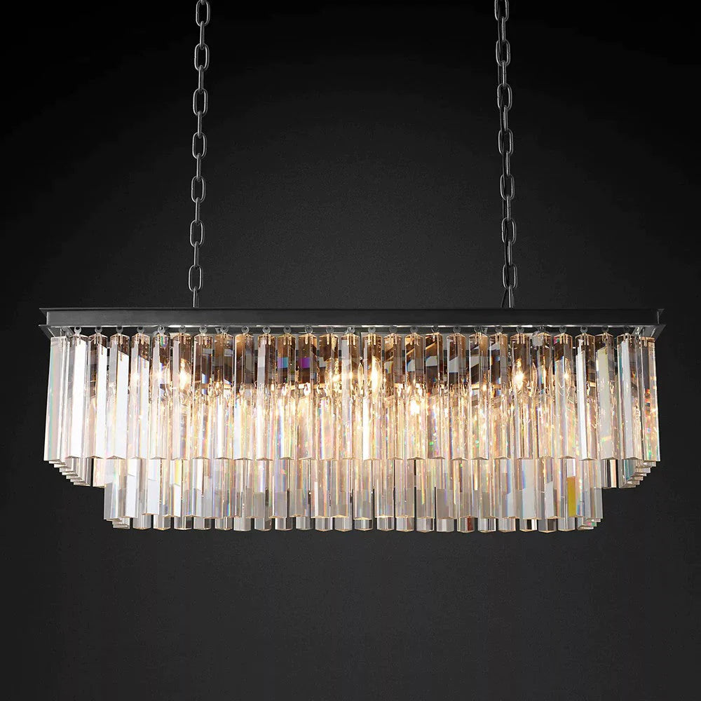 1920s Odeon Two-Tier Luxury Crystal Linear Chandelier Lighting for Dining Room