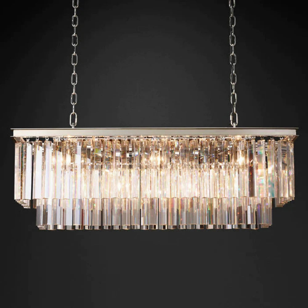 1920s Odeon Two-Tier Luxury Crystal Linear Chandelier Lighting for Dining Room