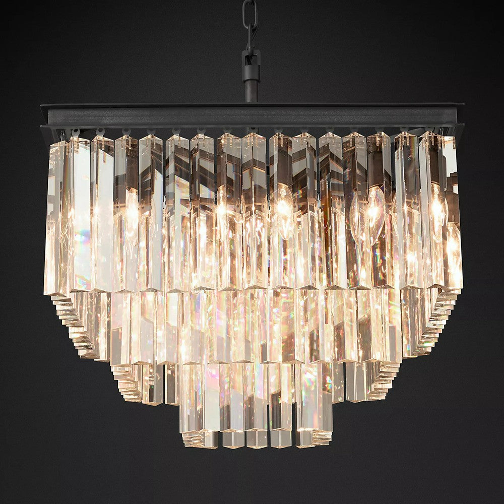 1920s Odeon Modern Crystal Square Chandelier Lighting Fixtures for Dining Table